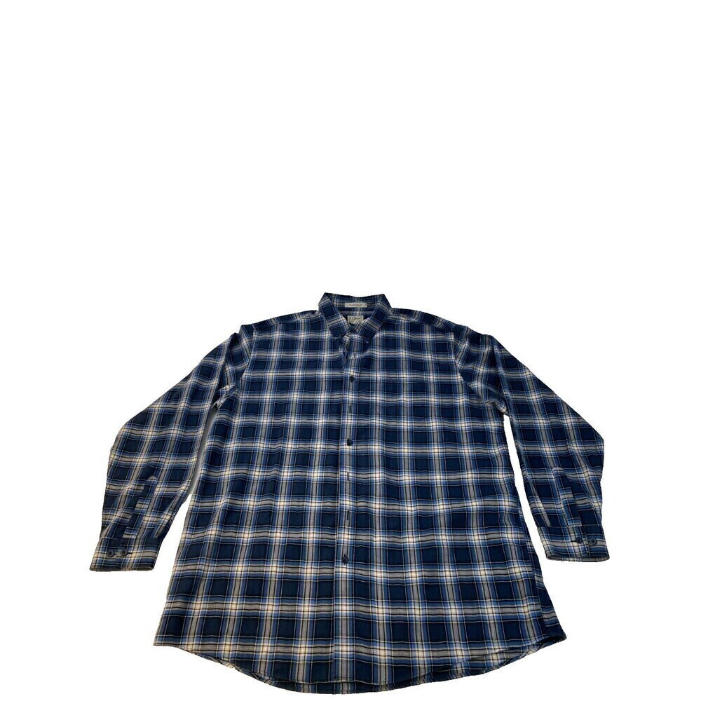 L.L Bean long sleeve SHIRT Button Front Plaid Blue pocket Size XXL Tall Cotton